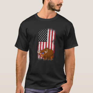 Bison American Flag Boys Girls Men Women Fourth Of T-Shirt
