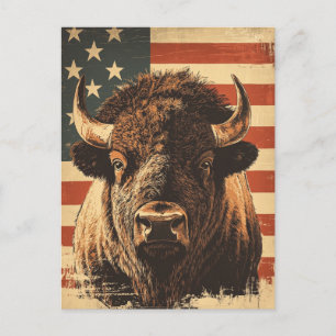 Bison American flag vintage Postcard