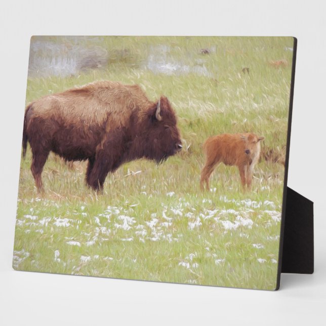 Bison and Calf in Yellowstone Plaque (Side)