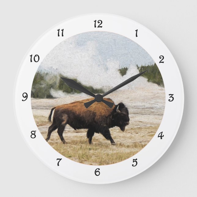 Bison and Old Faithful Wall Clock (Front)