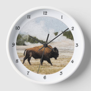 Bison and Old Faithful Wall Clock