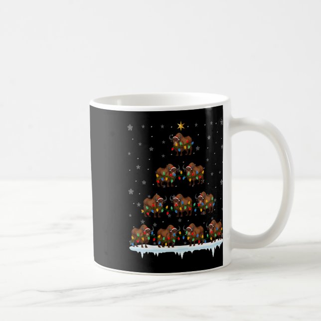 Bison Animal Santa Hat Ugly Christmas Tree Lights  Coffee Mug (Right)