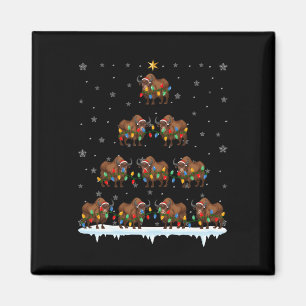Bison Animal Santa Hat Ugly Christmas Tree Lights Magnet
