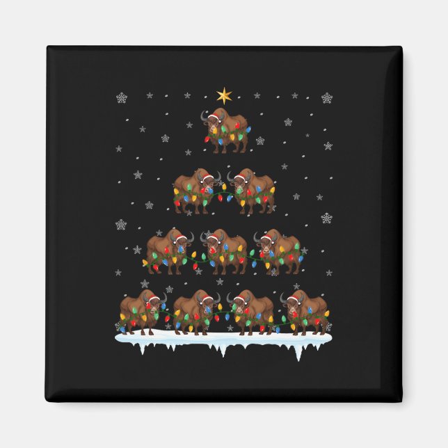 Bison Animal Santa Hat Ugly Christmas Tree Lights  Magnet (Front)