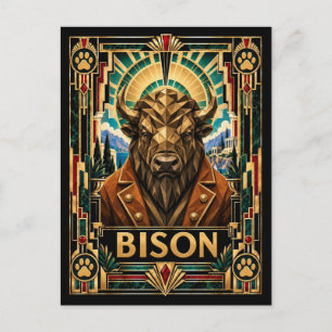 Bison, Art Deco Wildlife Postcard