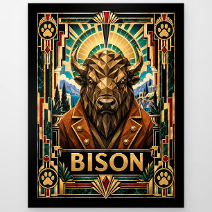 Bison, Art Deco Wildlife Postcard