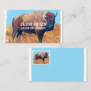 bison art on blue and white double sided custom business card