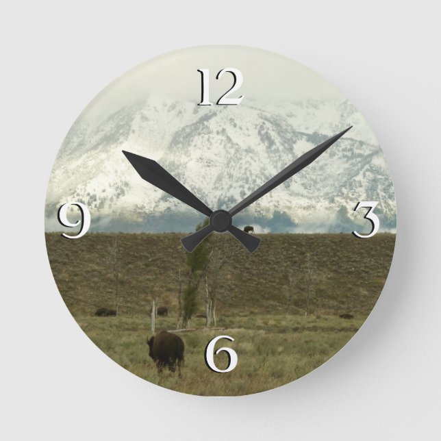 Bison at Grand Teton National Park Photography Round Clock (Front)
