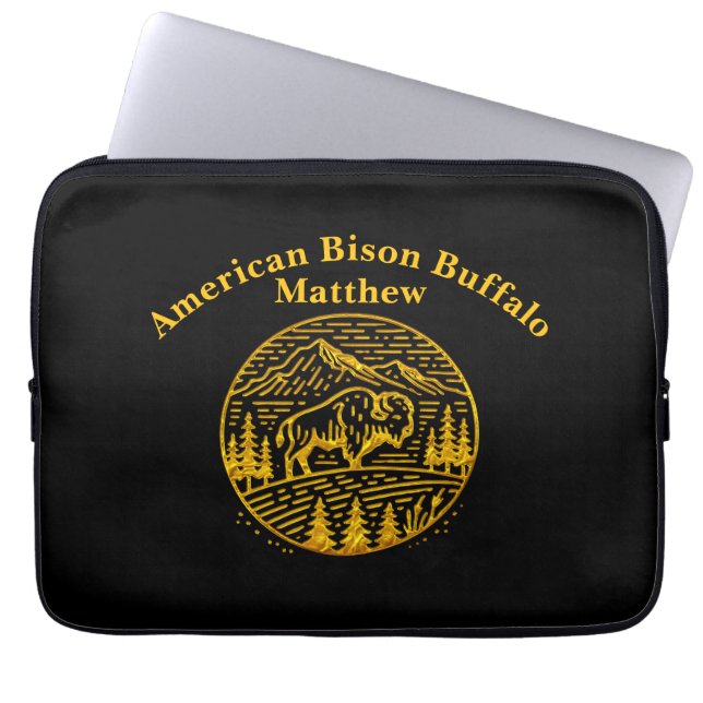 Bison at Sunset in Mountain Landscape Laptop Sleeve (Front)