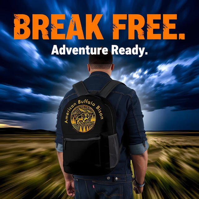 Bison at Sunset in Mountain Landscape Printed Backpack (Creator Uploaded)
