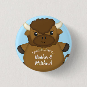 Bison Buffalo Baby Shower Blue 3 Cm Round Badge