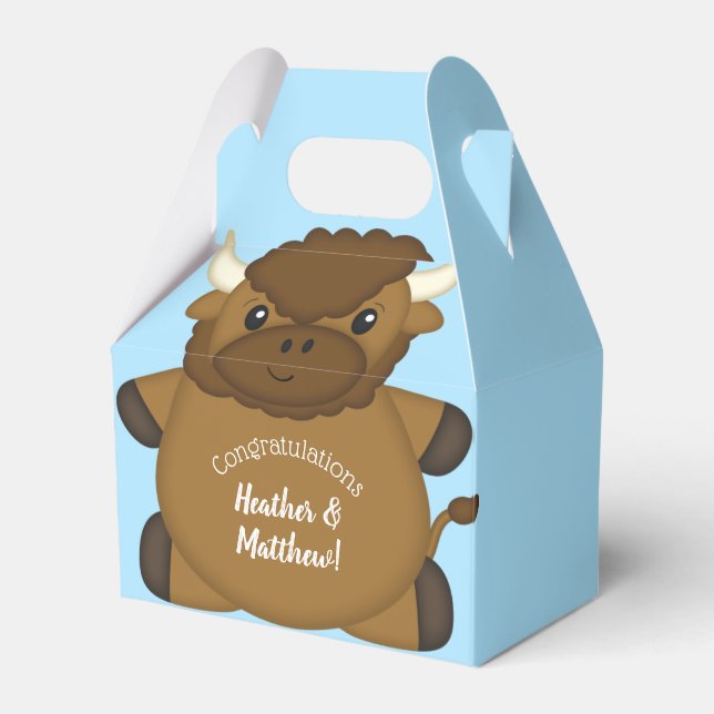 Bison Buffalo Baby Shower Blue Favour Box (Front Side)