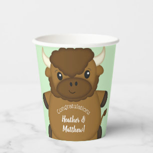 Bison Buffalo Baby Shower Green Paper Cups
