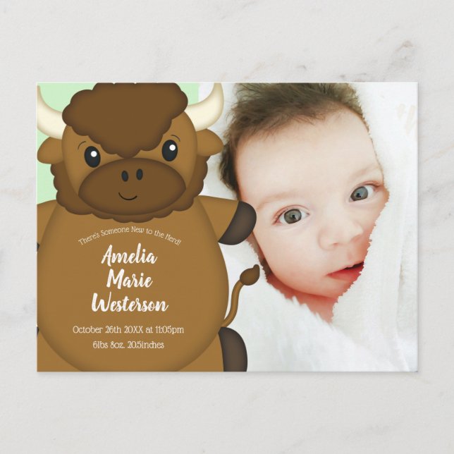 Bison Buffalo Baby Shower Green Postcard (Front)