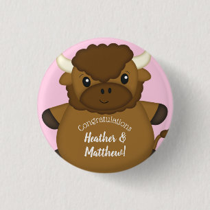 Bison Buffalo Baby Shower Pink 3 Cm Round Badge