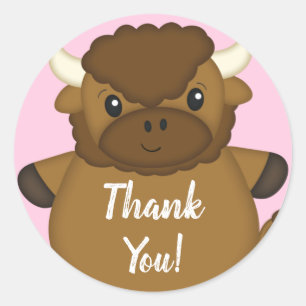 Bison Buffalo Baby Shower Pink Classic Round Sticker