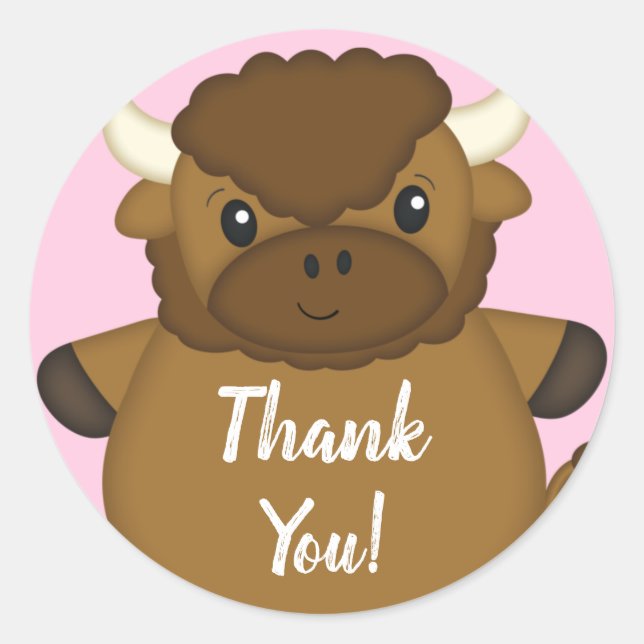 Bison Buffalo Baby Shower Pink Classic Round Sticker (Front)