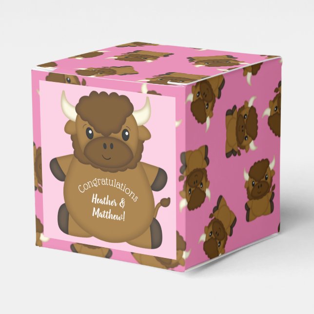 Bison Buffalo Baby Shower Pink Favour Box (Front Side)