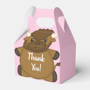 Bison Buffalo Baby Shower Pink Favour Box