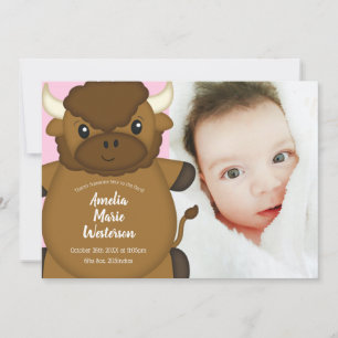 Bison Buffalo Baby Shower Pink Invitation