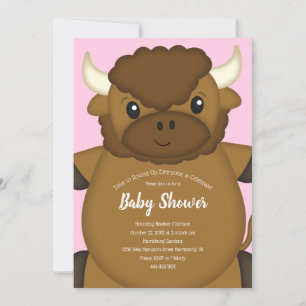 Bison Buffalo Baby Shower Pink Invitation