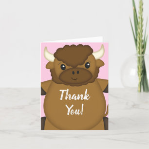 Bison Buffalo Baby Shower Pink Thank You Card