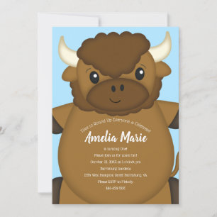 Bison Buffalo Birthday Party Blue Invitation