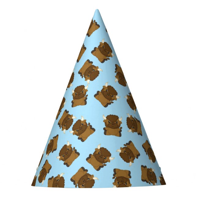 Bison Buffalo Birthday Party Blue Party Hat (Front)