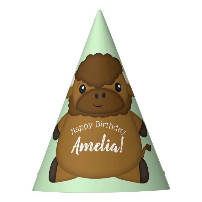 Bison Buffalo Birthday Party Green Hat (Front)