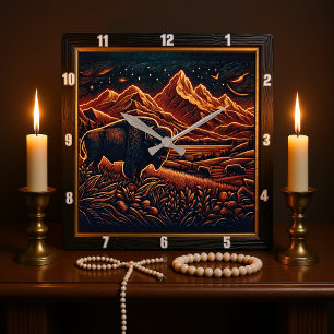 Bison Buffalo Celestial Bison Square Wall Clock