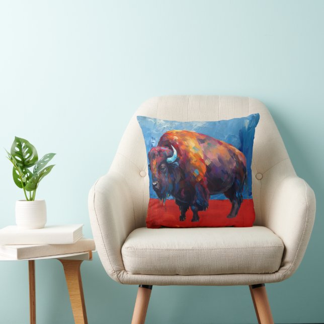 Bison Buffalo Colourful Abstract Modern Painting Cushion (Chair)