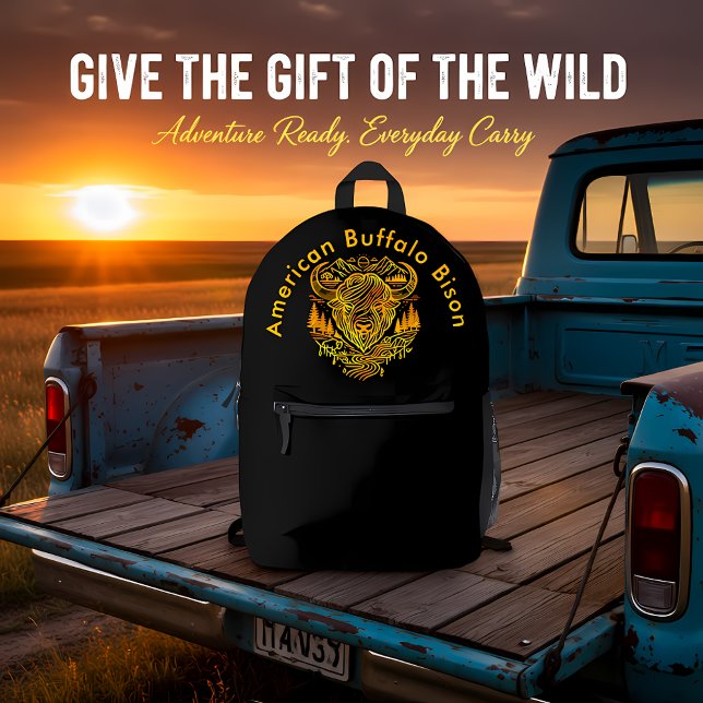 Bison Buffalo Illustration in a Scenic Landscape Printed Backpack (Creator Uploaded)