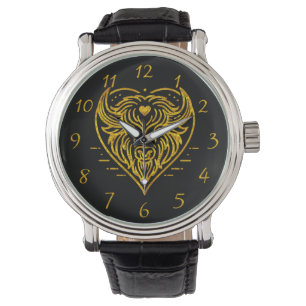 Bison Buffalo Illustration in Heart Shape Design Watch