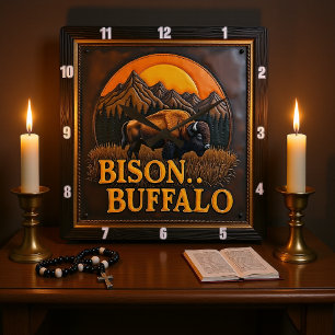 Bison Buffalo Majestic Bison Square Wall Clock