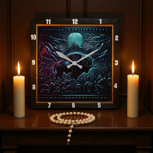 Bison Buffalo Midnight Bison Square Wall Clock