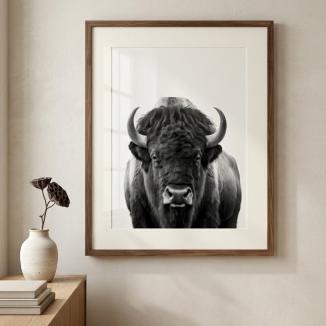 Bison Buffalo Modern Portrait black white   Poster (Creator Uploaded)