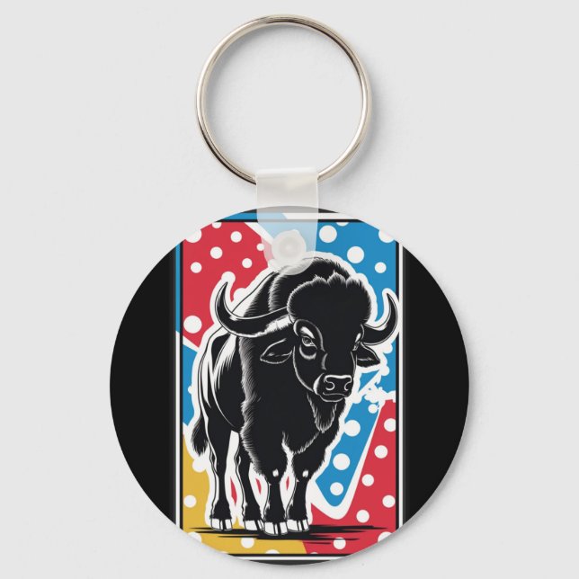 Bison - Buffalo Pop Art Key Ring (Front)