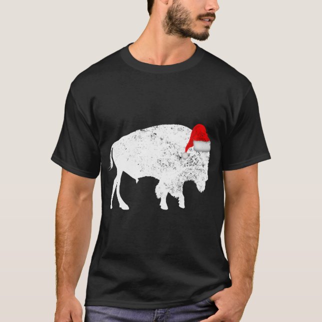 Bison Buffalo Santa Hat - Christmas Pajama T-Shirt (Front)