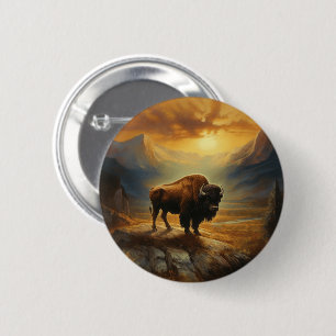 Bison Buffalo Sunset View 6 Cm Round Badge