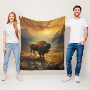 Bison Buffalo Sunset View Fleece Blanket