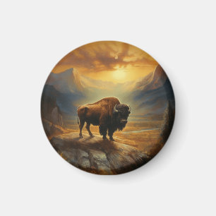 Bison Buffalo Sunset View Magnet
