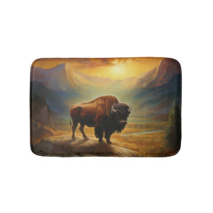 Bison Buffalo Sunset View Painting Bath Mat