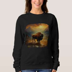 Bison Buffalo Sunset View Painting Sweatshirt