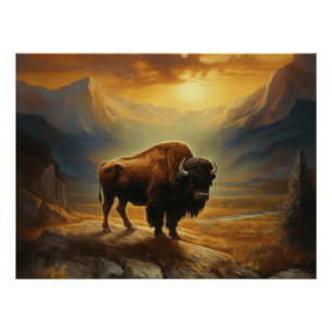 Bison Buffalo Sunset View Poster