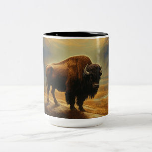 Bison Buffalo Sunset View Two-Tone Coffee Mug