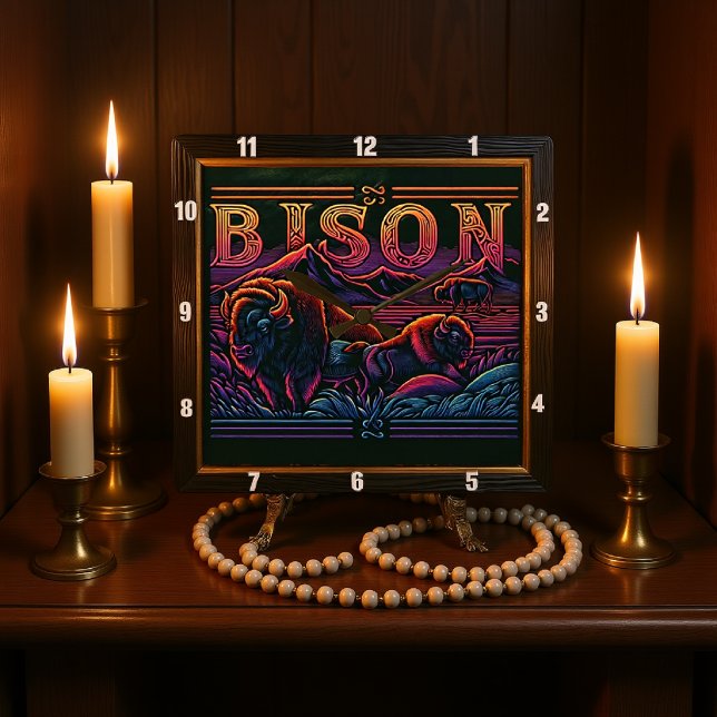 Bison Buffalo Tooled Buffalo Square Wall Clock (Creator Uploaded)