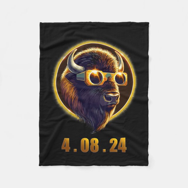 Bison Buffalo Wearing Gles Solar 2024 Eclipse  Fleece Blanket (Front)