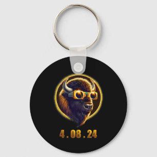 Bison Buffalo Wearing Gles Solar 2024 Eclipse Key Ring