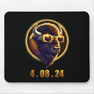 Bison Buffalo Wearing Gles Solar 2024 Eclipse Mouse Pad