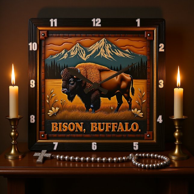 Bison Buffalo Western Bison Square Wall Clock (Creator Uploaded)